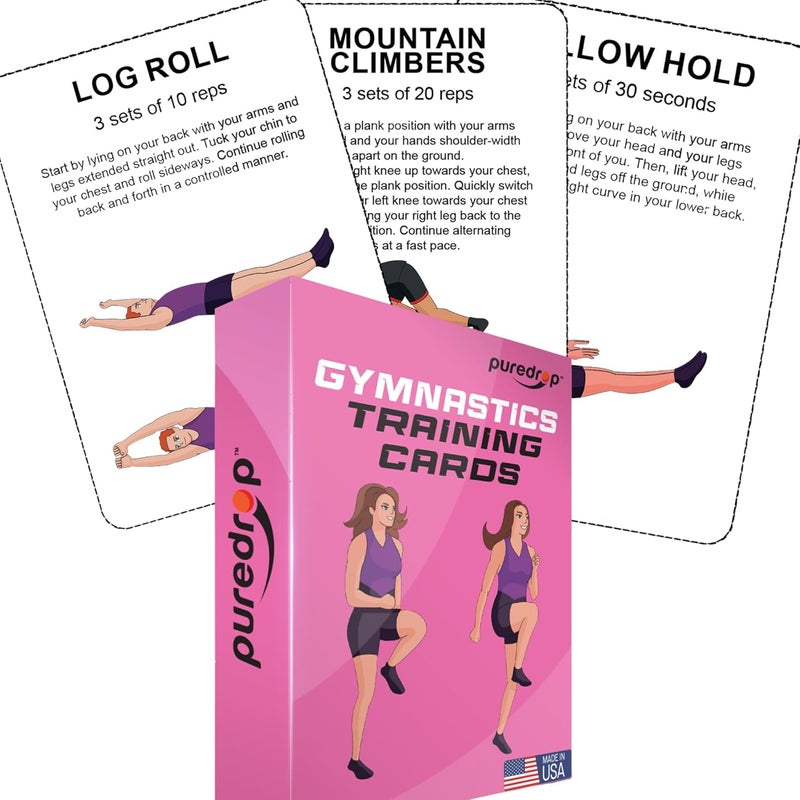 Pure Drop Gymnastics Training Equipment Aid Cards: Great Training Drills for Solo Practice. Exercises and Workouts for at Home. Fun Activity for Kids, Youth Junior and Beginners Gymnasts Dance - Image 1